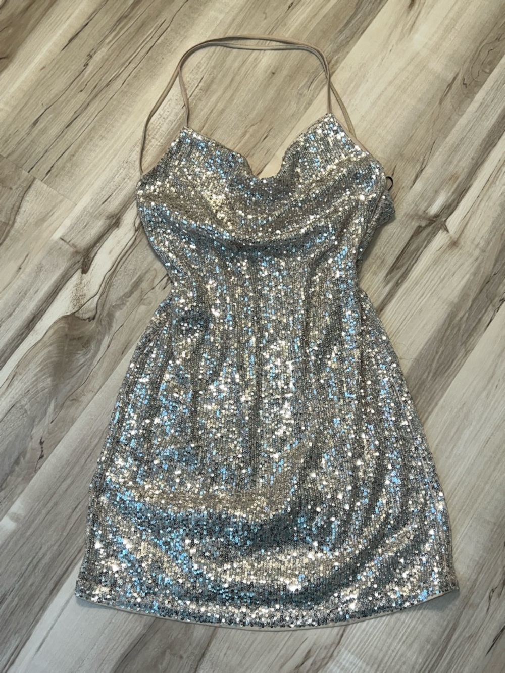 H&M Golden Sequin Spaghetti-Strap Mini Dress